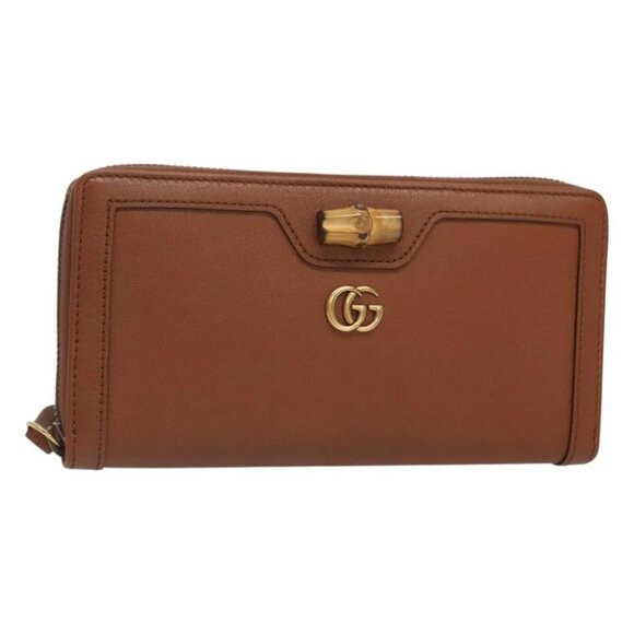 GUCCI Diana Continental Wallet Long Wallet Leather Brown Gold - Picture 1 of 16